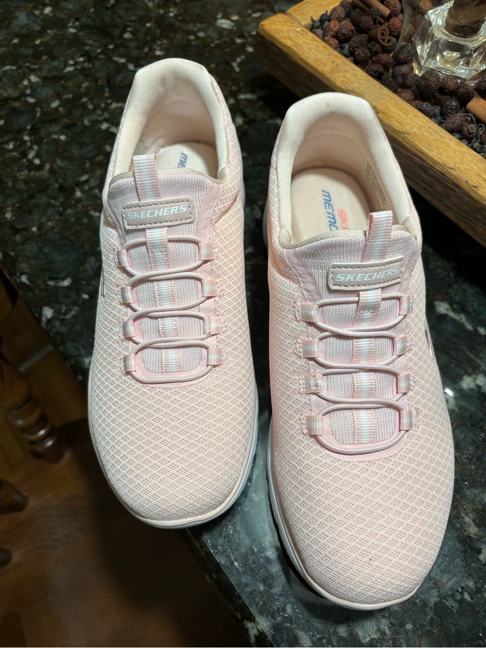 Skechers Women’s Pastel Pink Knit Slip-On Walking Sneakers